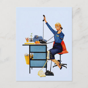 Vintage Office Retro Working Woman Art Postcard