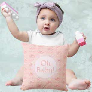 Vintage Oh Baby Peachy Floral Toile Bows Cushion