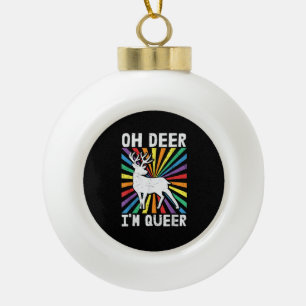 Vintage Oh Deer I'm Queer Pride LGBT Gay Lesbian   Ceramic Ball Christmas Ornament