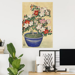 Vintage Ohara Koson Azalea in Blue Pot Art Poster