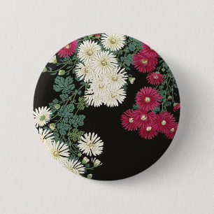 Vintage Ohara Koson Chrysanthemum Art 6 Cm Round Badge