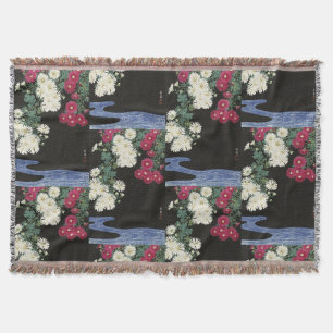 Vintage Ohara Koson Chrysanthemum Art Throw Blanket