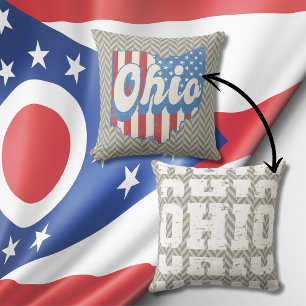 Vintage Ohio Distressed Geometric Cushion