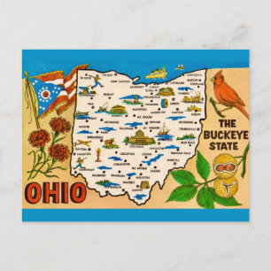 Vintage Ohio Map Postcard