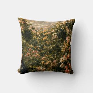 Vintage Oil Painting Floral Meadow Throw Pillow