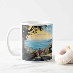 Vintage Oil Painting Of Blue Car And The Village Coffee Mug