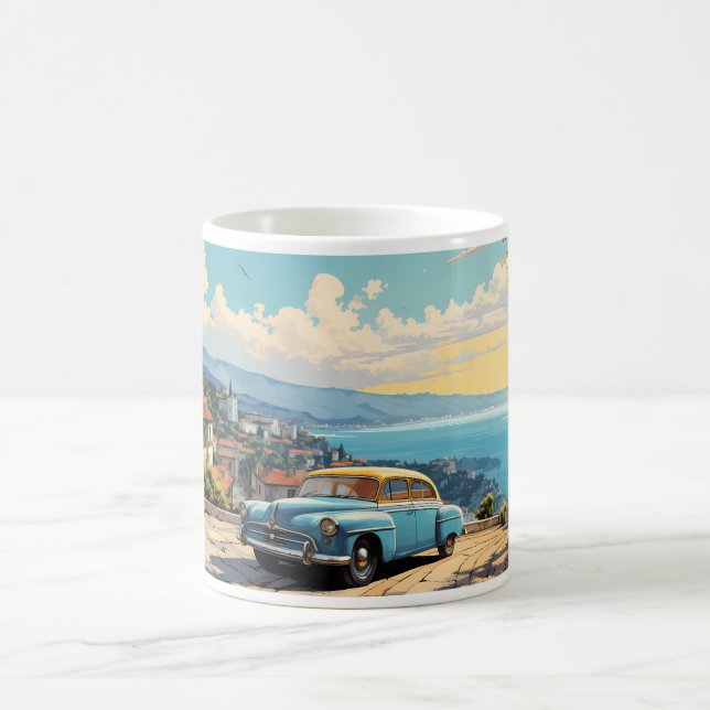 Vintage Oil Painting Of Classic Car Coffee Mug (Center)