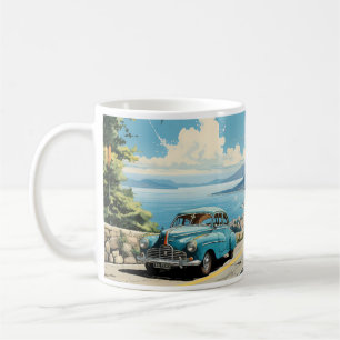 Vintage Oil Painting Of Old Car And City Coffee Mug