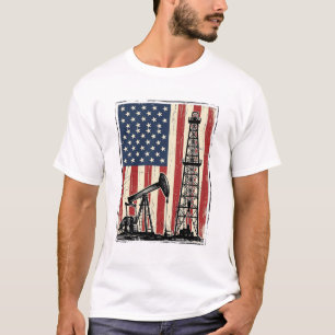 Vintage Oilfield American Flag Vector Shirt Design