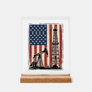 Vintage Oilfield American Flag Vector Shirt Design Acrylic Sign