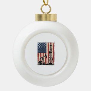 Vintage Oilfield American Flag Vector Shirt Design Ceramic Ball Christmas Ornament