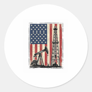 Vintage Oilfield American Flag Vector Shirt Design Classic Round Sticker