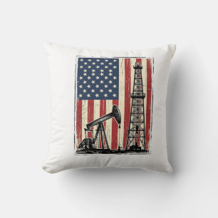 Vintage Oilfield American Flag Vector Shirt Design Cushion