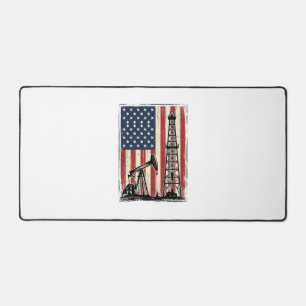 Vintage Oilfield American Flag Vector Shirt Design Desk Mat