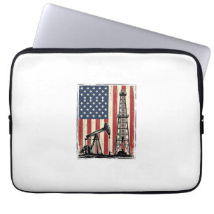 Vintage Oilfield American Flag Vector Shirt Design Laptop Sleeve