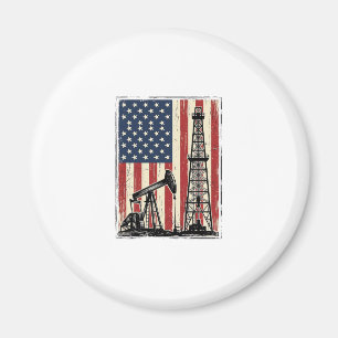 Vintage Oilfield American Flag Vector Shirt Design Magnet