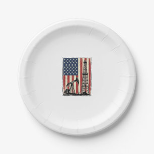 Vintage Oilfield American Flag Vector Shirt Design Paper Plate