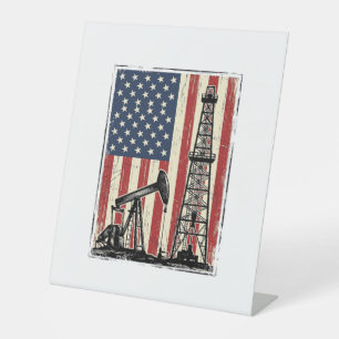 Vintage Oilfield American Flag Vector Shirt Design Pedestal Sign