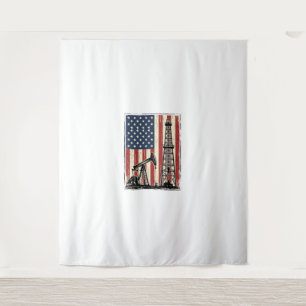 Vintage Oilfield American Flag Vector Shirt Design Tapestry