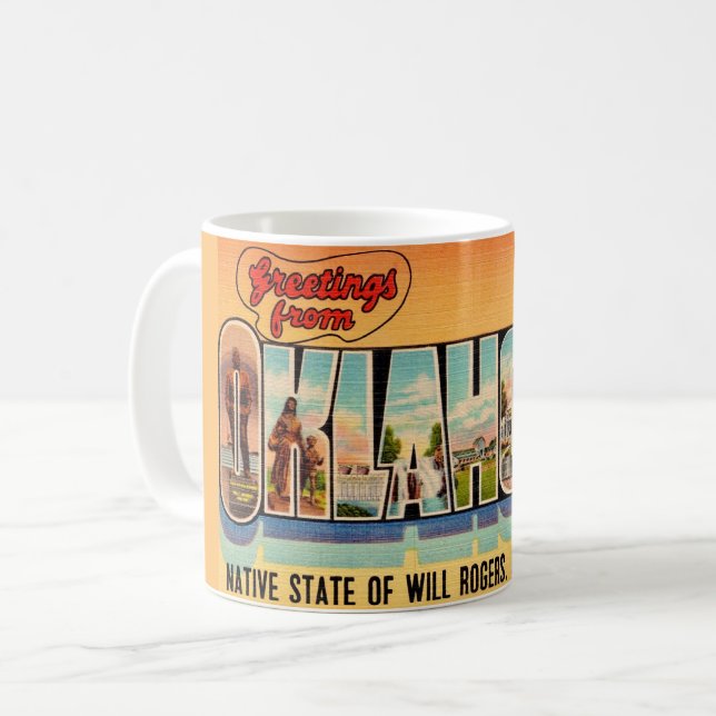 Vintage Oklahoma Greeting Postcard Coffee Mug (Front Left)