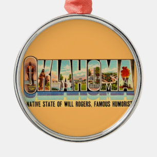 Vintage Oklahoma Greeting Postcard Metal Ornament
