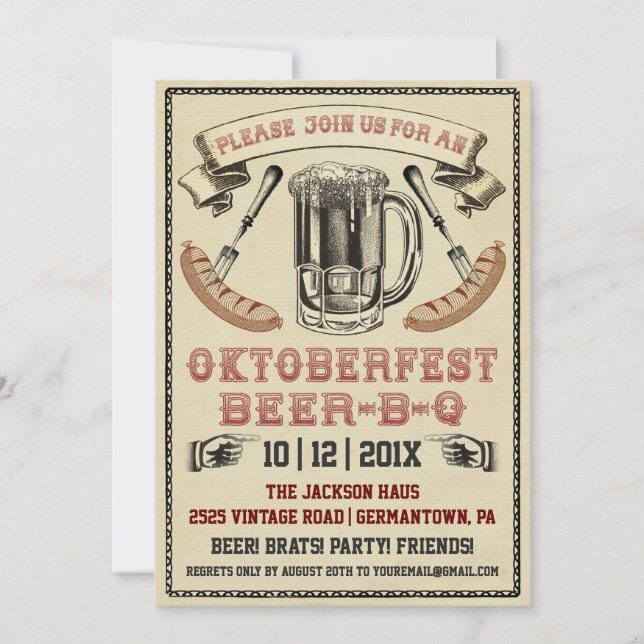 Vintage Oktoberfest Beer-B-Q Party Invitation (Front)