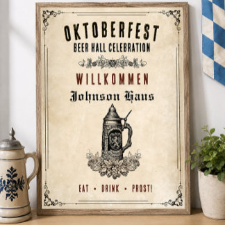 Vintage Oktoberfest Beer Hall Willkommen Poster
