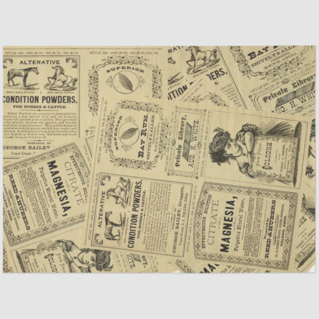 Vintage Old Ads Old Newspaper  Tissue Paper (Front)