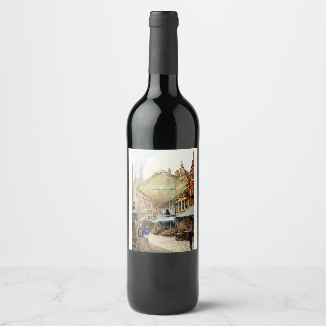 Vintage Old Amsterdam Art Wine Label (Front)