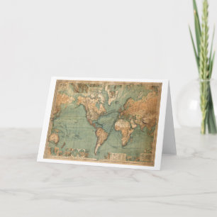 Vintage Old Antique World Map Card