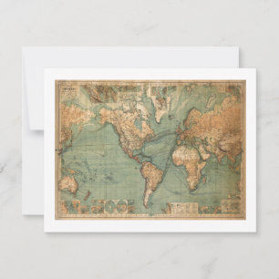 Vintage Old Antique World Map Card
