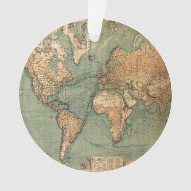 Vintage Old Antique World Map Ornament (Front)