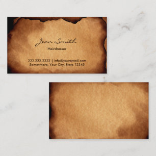 Vintage Old Burned Paper Hairdresser Business Card