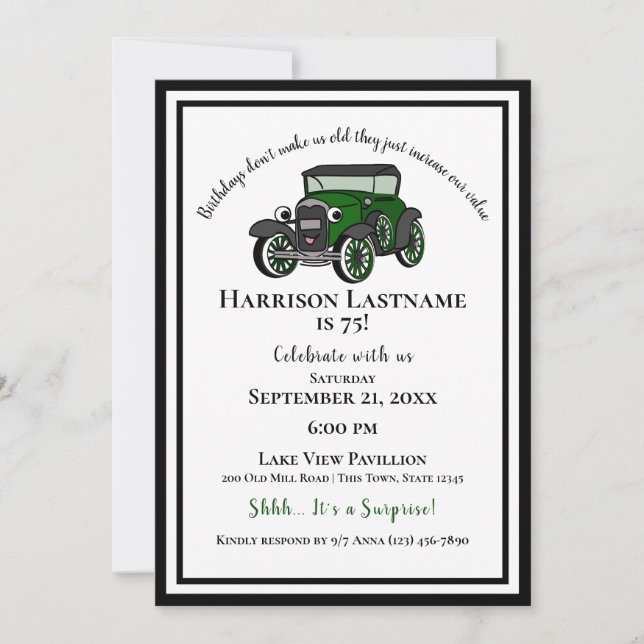 Vintage Old Car Surprise Birthday Invitation (Front)
