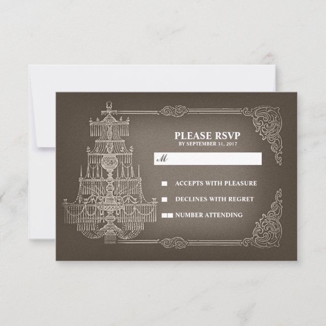 vintage old chandelier wedding RSVP cards (Front)