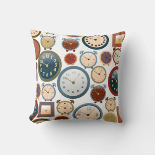 Vintage Old Clocks Pattern Cushion