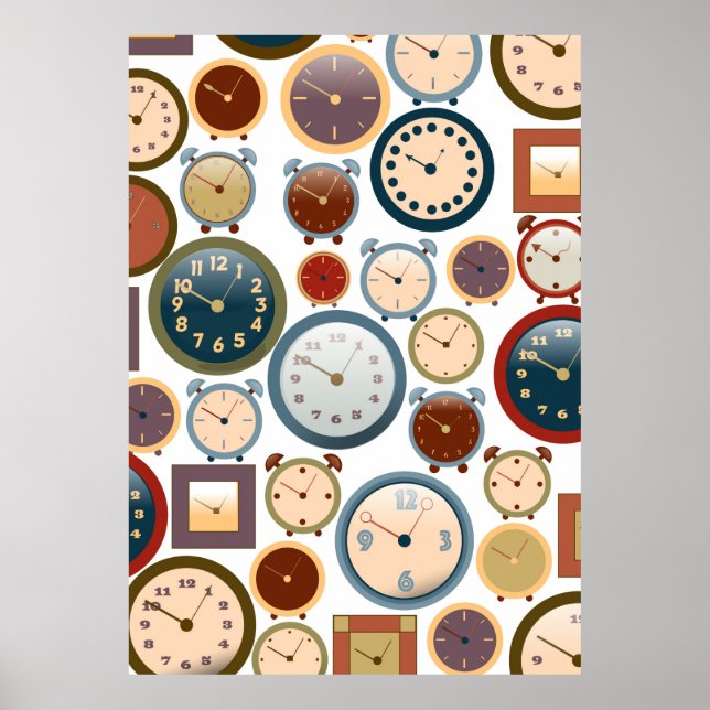 Vintage Old Clocks Pattern Poster (Front)