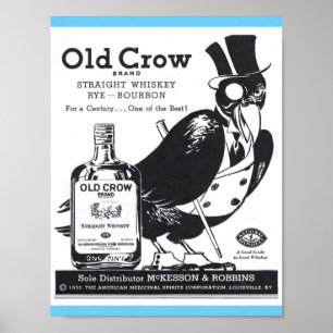 Vintage Old Crow Straight Whiskey, Rye, Bourbon Ad Poster