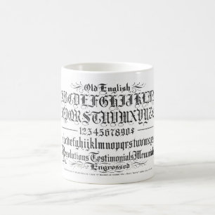 VINTAGE OLD ENGLISH CALLIGRAPHY ALPHABET COFFEE MUG