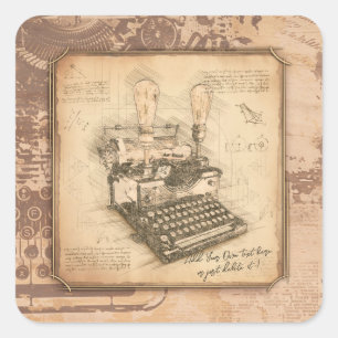 Vintage Old Fashion Art. Author / Writer Gift Square Sticker