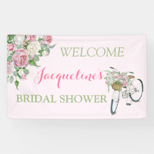 Vintage Old Fashioned Bicycle Basket Pink Roses Banner