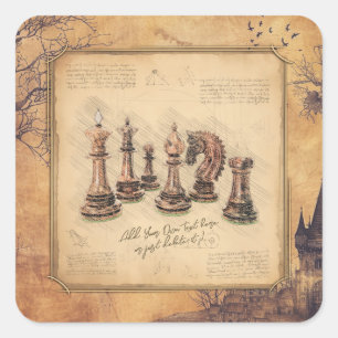 Vintage Old Fashioned Chess Pieces Art Player Gift Square Sticker