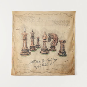 Vintage Old Fashioned Chess Pieces Art Player Gift Tapestry