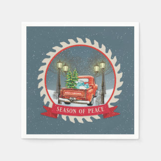 VINTAGE OLD FASHIONED CHRISTMAS RED FARM TRUCK NAPKIN