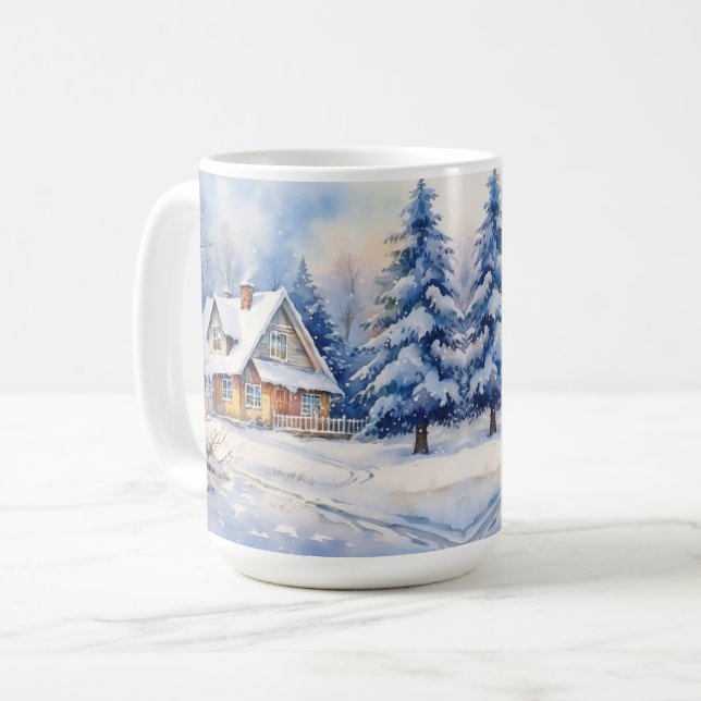 Vintage Old Fashioned House Christmas Scene Mug (Front Left)