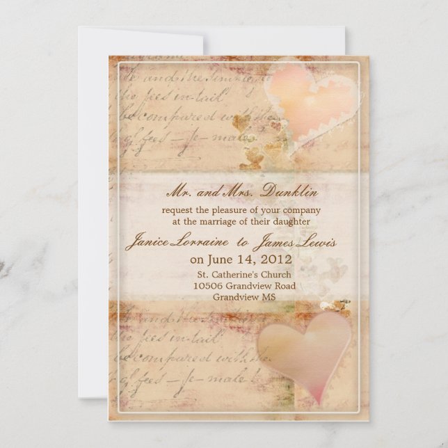 Vintage, old fashioned wedding invitation (Front)