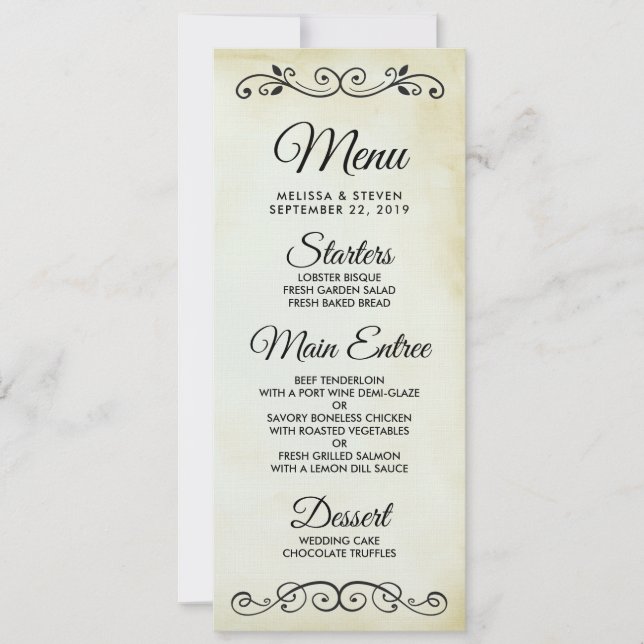 Vintage Old-Fashioned Western Theme Wedding Menu Invitation (Front)