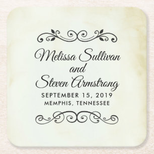 Vintage Old-Fashioned Western Theme Wedding Square Paper Coaster