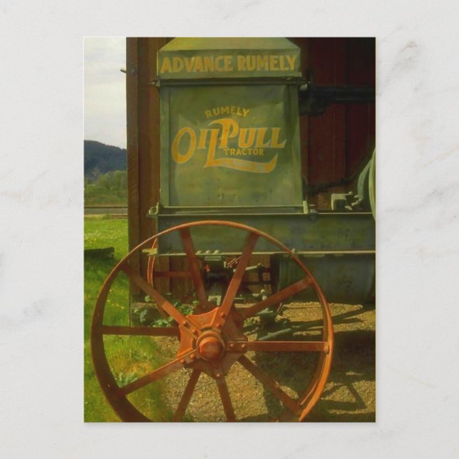 VINTAGE OLD GREEN TRACTOR RUMELY OILPULL POSTCARD (Front)