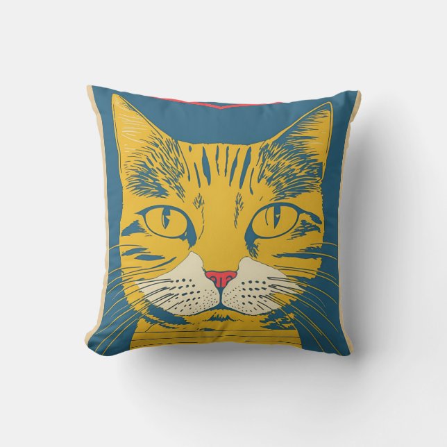 vintage old line smelly cat yellow pink cushion (Front)